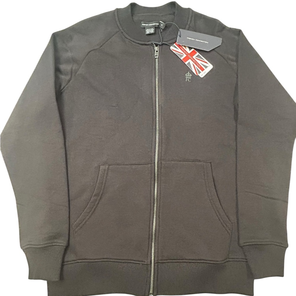 French Connection Men’s Black Full Zip-Up Sweatshirt Medium London England‎ NWT